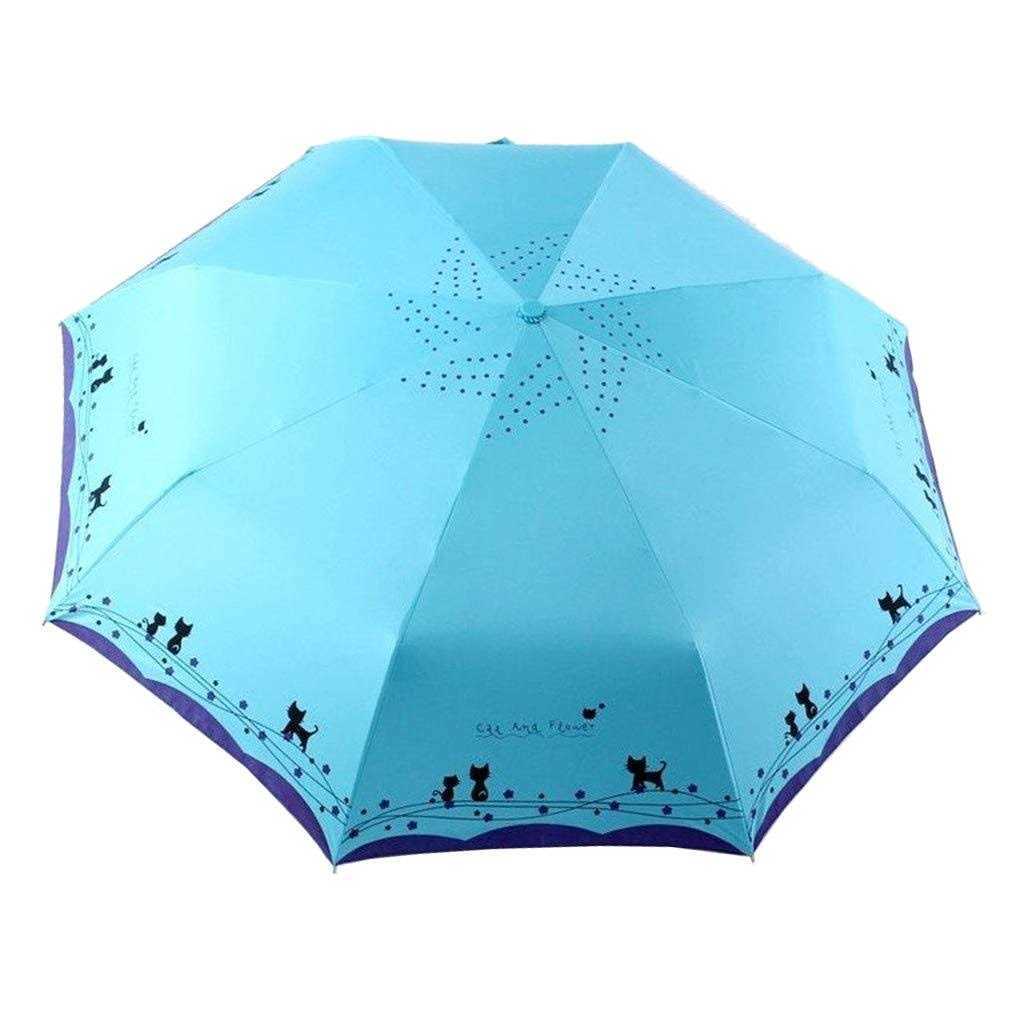 umbresen Windproof Compact Travel Folding Cute Cat Umbrella,Auto Open Close Rain&Sun Lightweight Portable Umbrellas with Cover for Kids Women Men