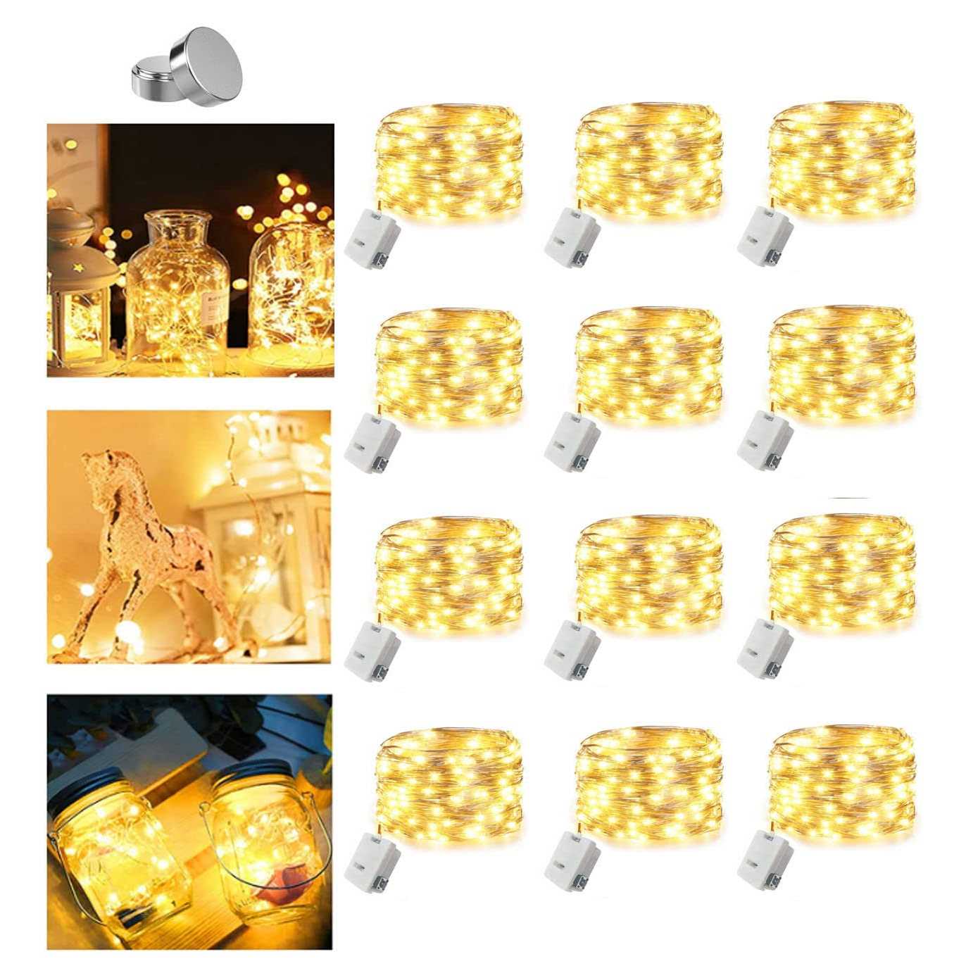 12 Pack Fairy Lights Battery Operated 3 Speed Mode 12 Extra Batteries for Replacement