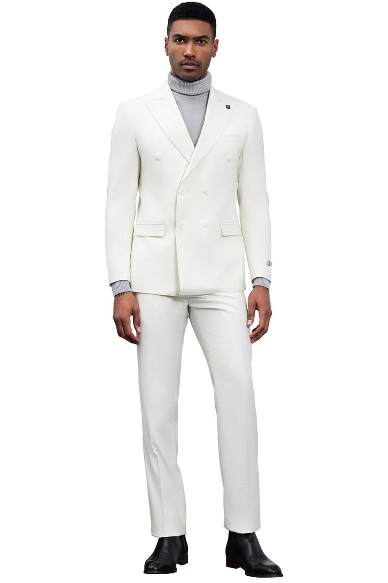 Men’s Designer Stacy Adams Classic Double Breasted Suit in Ivory