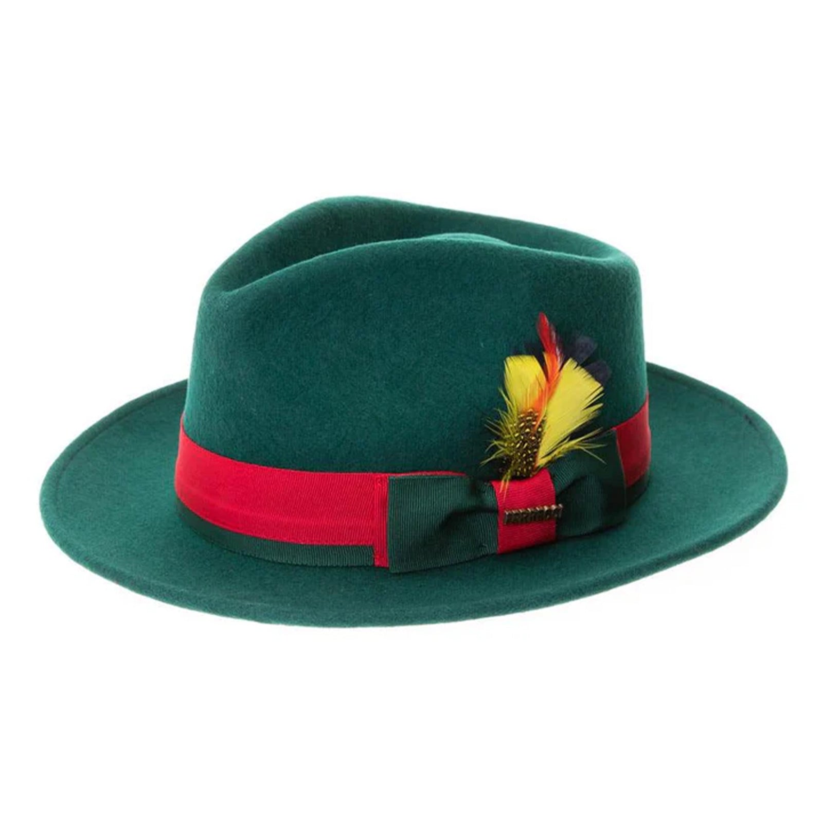 Men’s Classic Two Tone Fedora Dress Hat in Hunter Green & Red