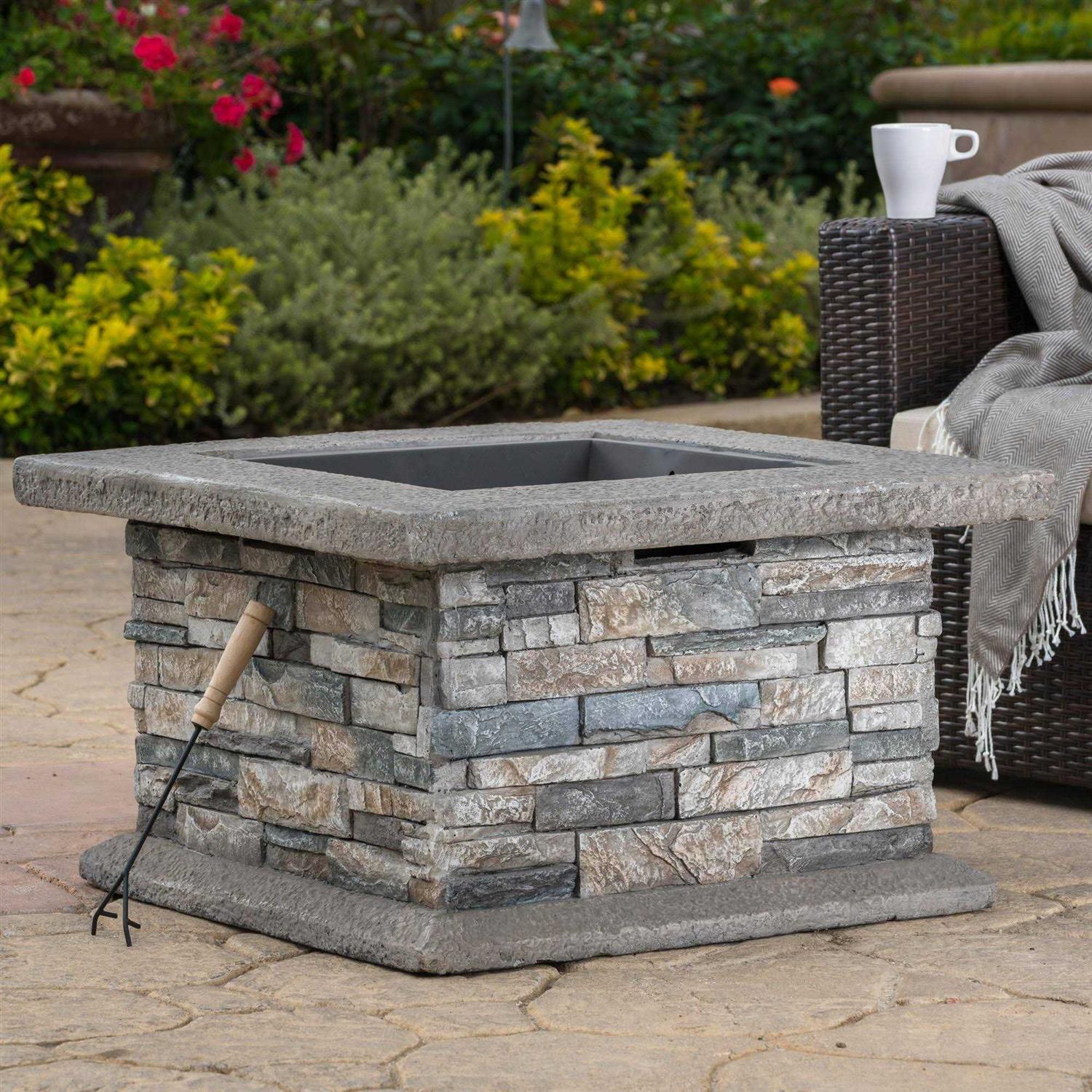 Noble House Crestline Outdoor Lightweight Concrete Wood Burning Fire Pit