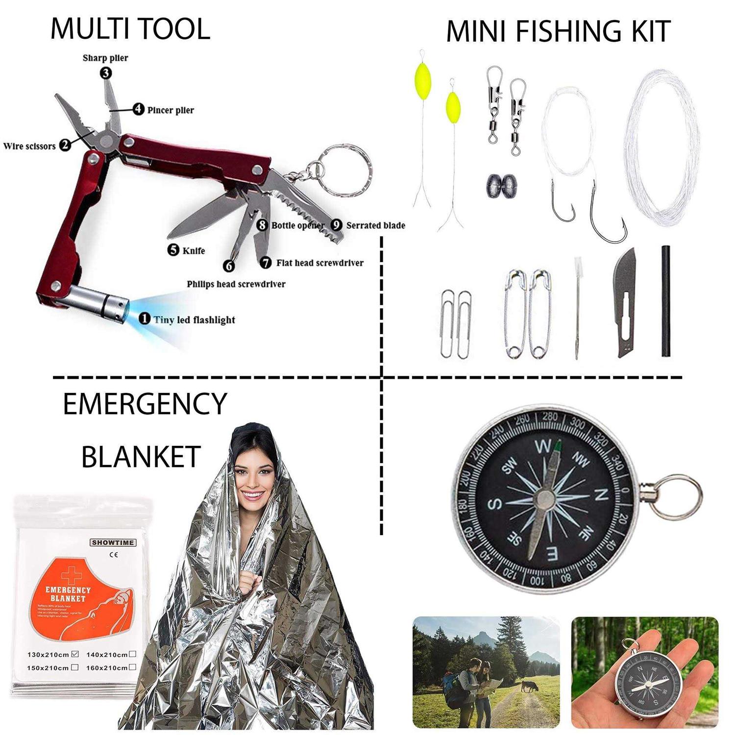 Alertoa Emergency Survival kits 65 pcs in 1 Survival Gears with First Aid Compass Knife Tactical Tools Cool Gadgets for Outdoor Camping Hiking Biking Home
