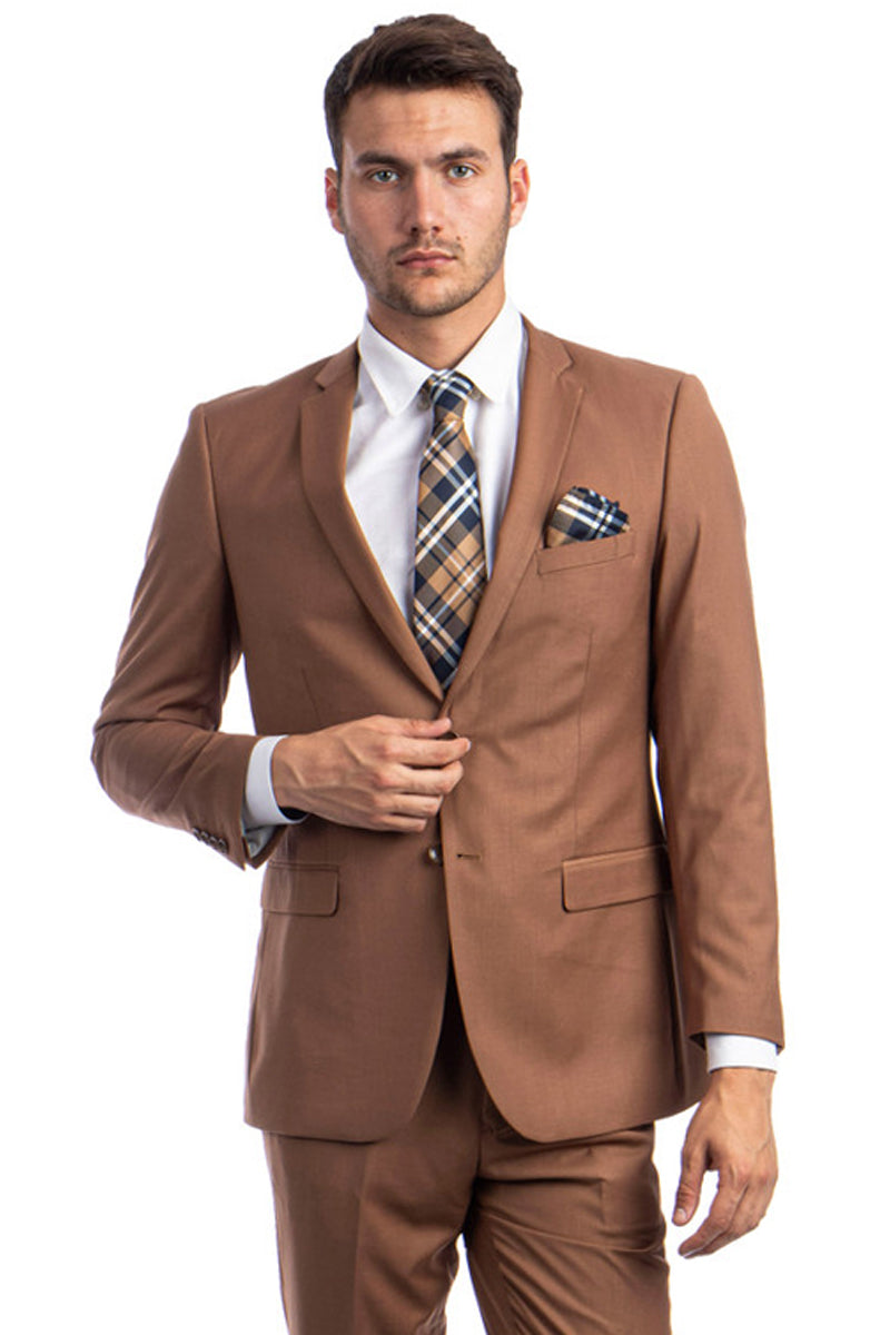 Men’s Basic 2 Button Slim Fit Wedding Suit in Cognac