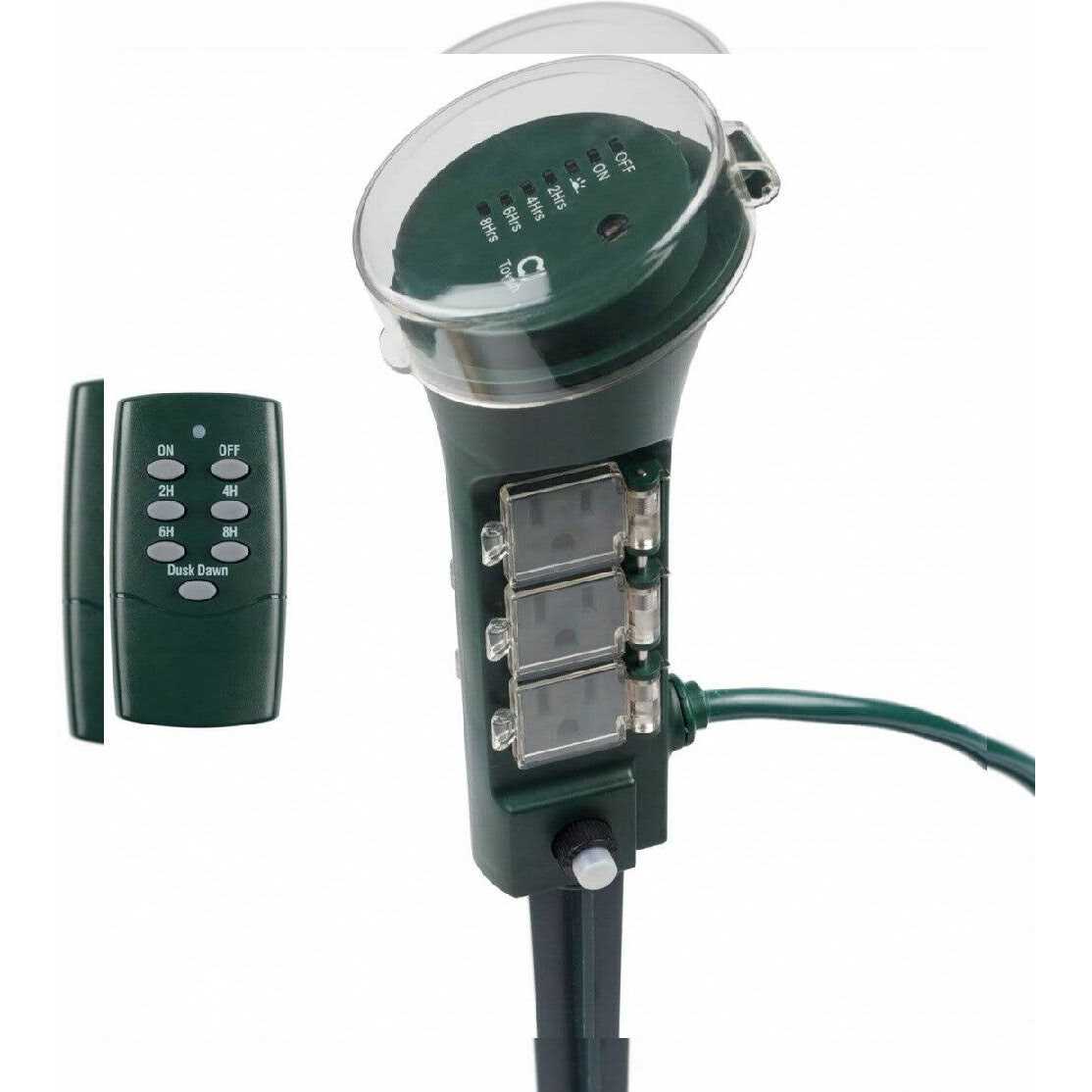 BN-LINK Outdoor Power Stake Timer 100ft Wireless Remote Control Dusk to Dawn Sensor for Outdoor Lights