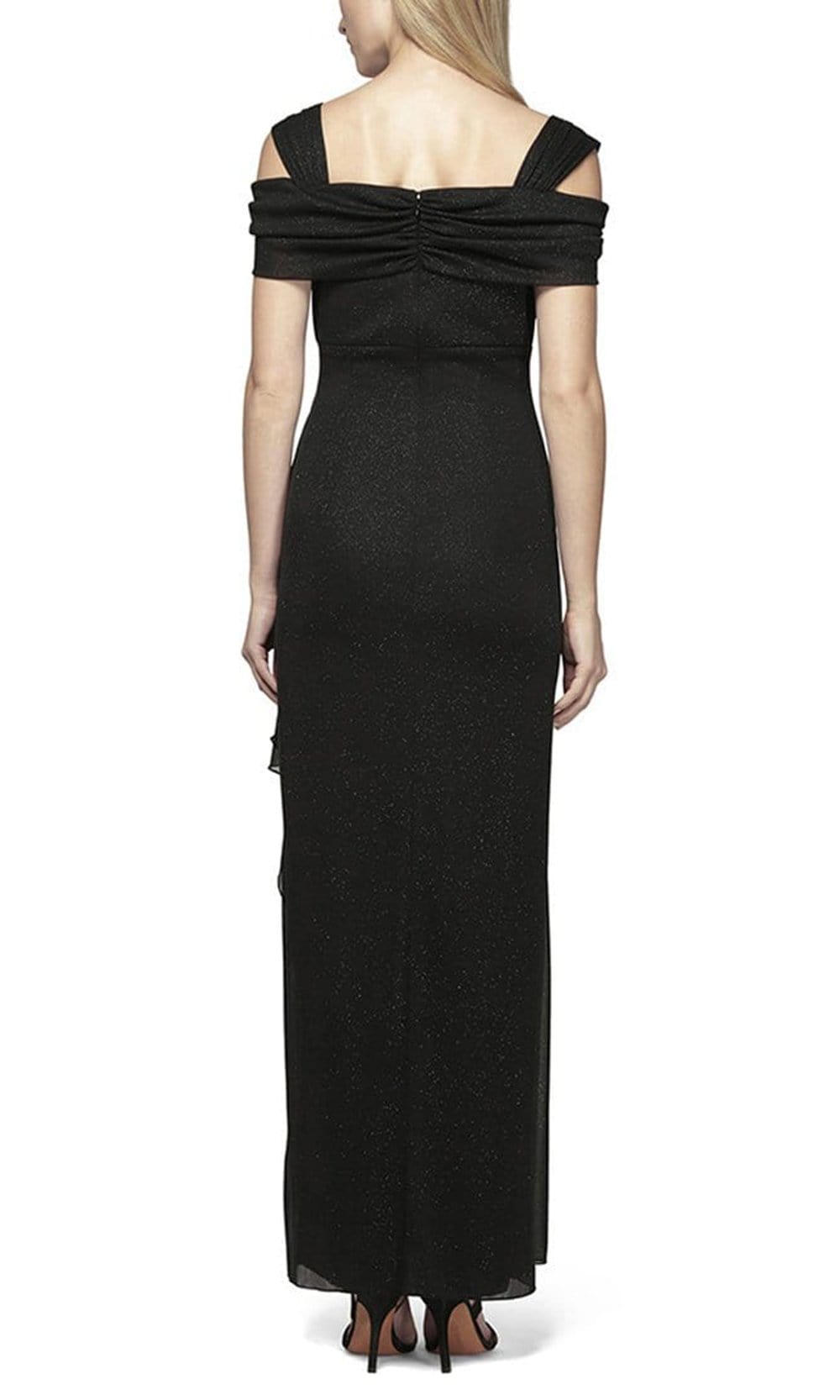 133026 Cold Shoulder Empire Waist Glitter Mesh Dress