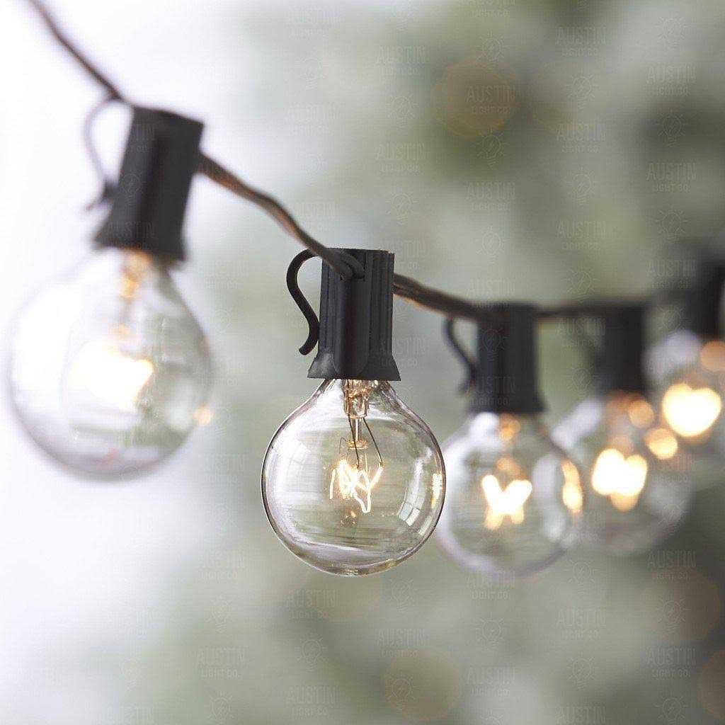 25 Foot G40 Globe String Lights with Bulbs Black Wire by Austin Light Co