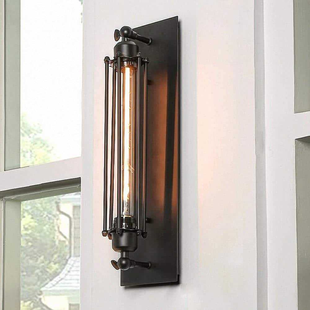 YANSUN 1-Light Black Industrial Wall Sconce Retro Wrought Iron Wall Light Fixtures for Indoor and Outdoor Wall Decor