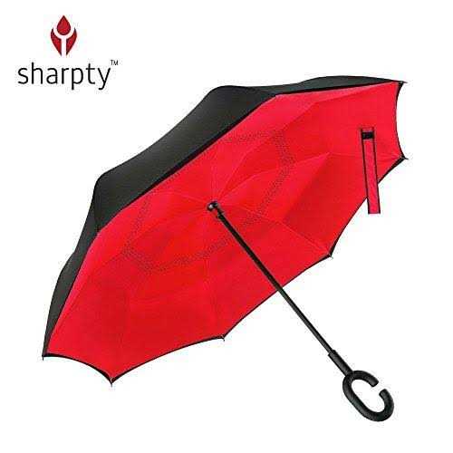 Sharpty Inverted Windproof Reverse Umbrella for Women with UV Protection