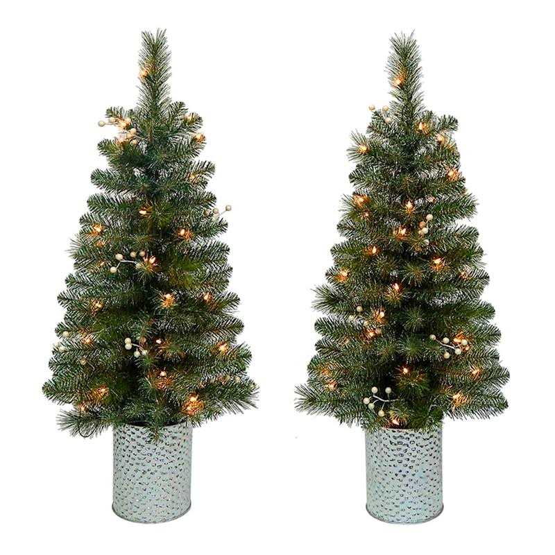 At Home Pre-Lit 5-Piece Frosted Pine Entryway Trees with Garland & Wreath