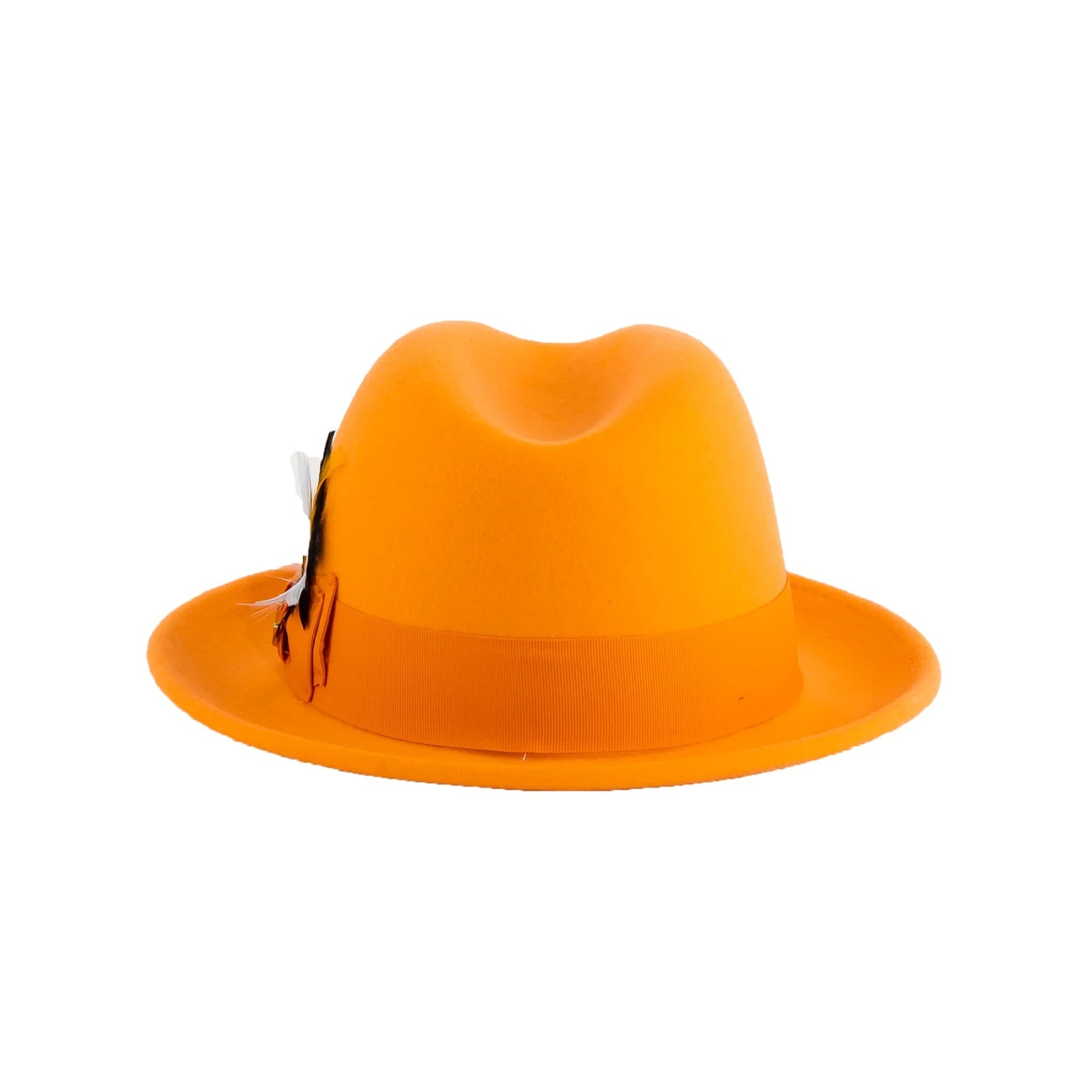 Mens Narrow Brim Crushable Wool Dress Hat Trilby Fedora in Orange Tangerine