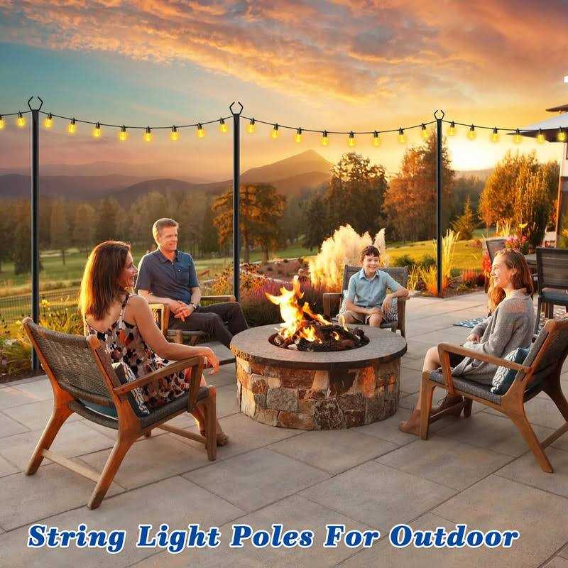 Beizelte 10FT String Light Poles 2 Pack,Metal Light Poles for Outside String Lights,with Fork,Hanging Light Poles for Patio,Backyard,Garden,Deck