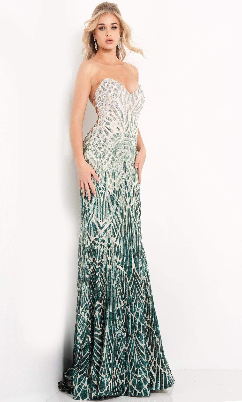 06459 Two Tone Sequined Strapless Sheath Dress