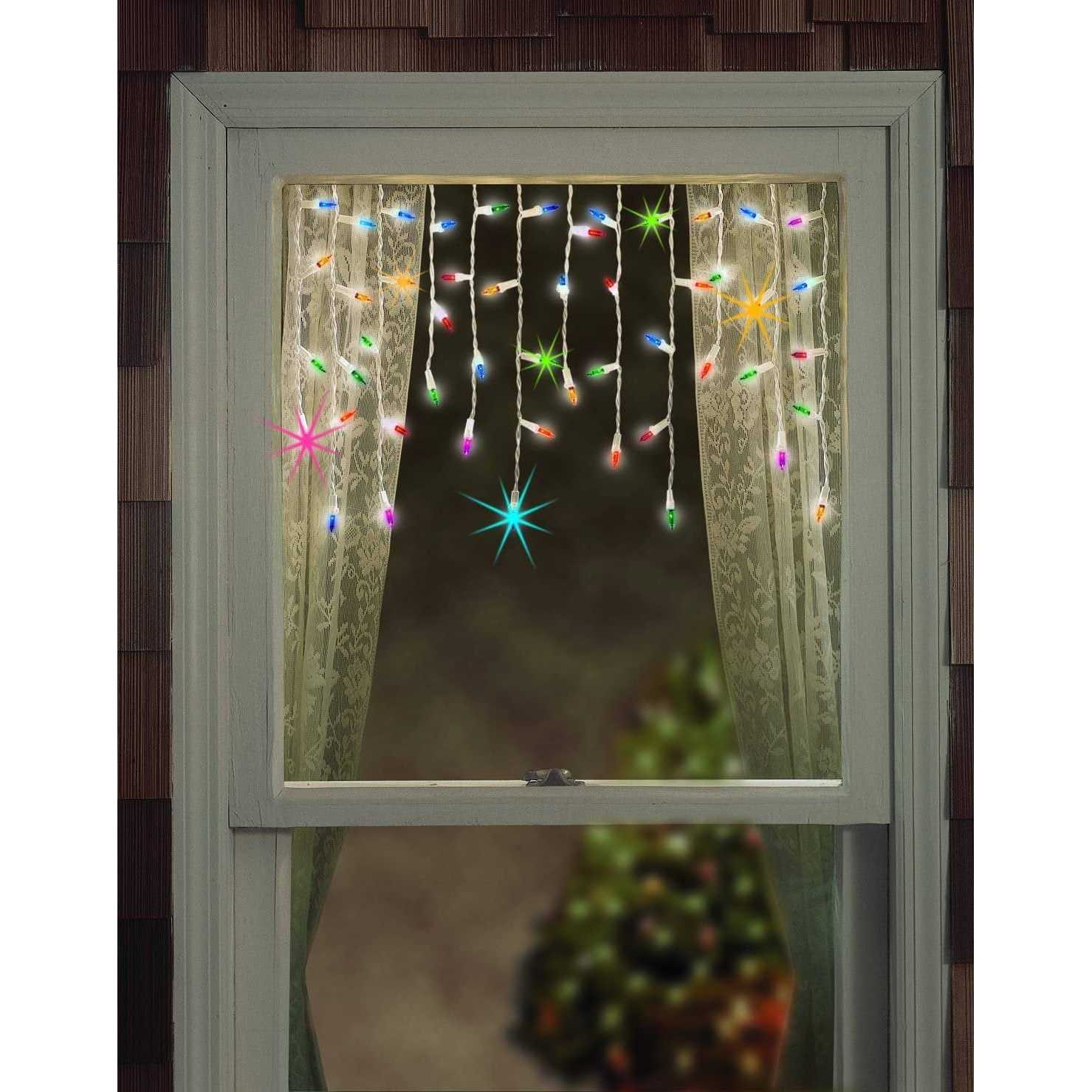 Tupkee Shimmering Twinkle Window Icicle Lights 3 Feet 50 Clear Incandescent Christmas Indoor Outdoor Random Twinkle Icicle Lights