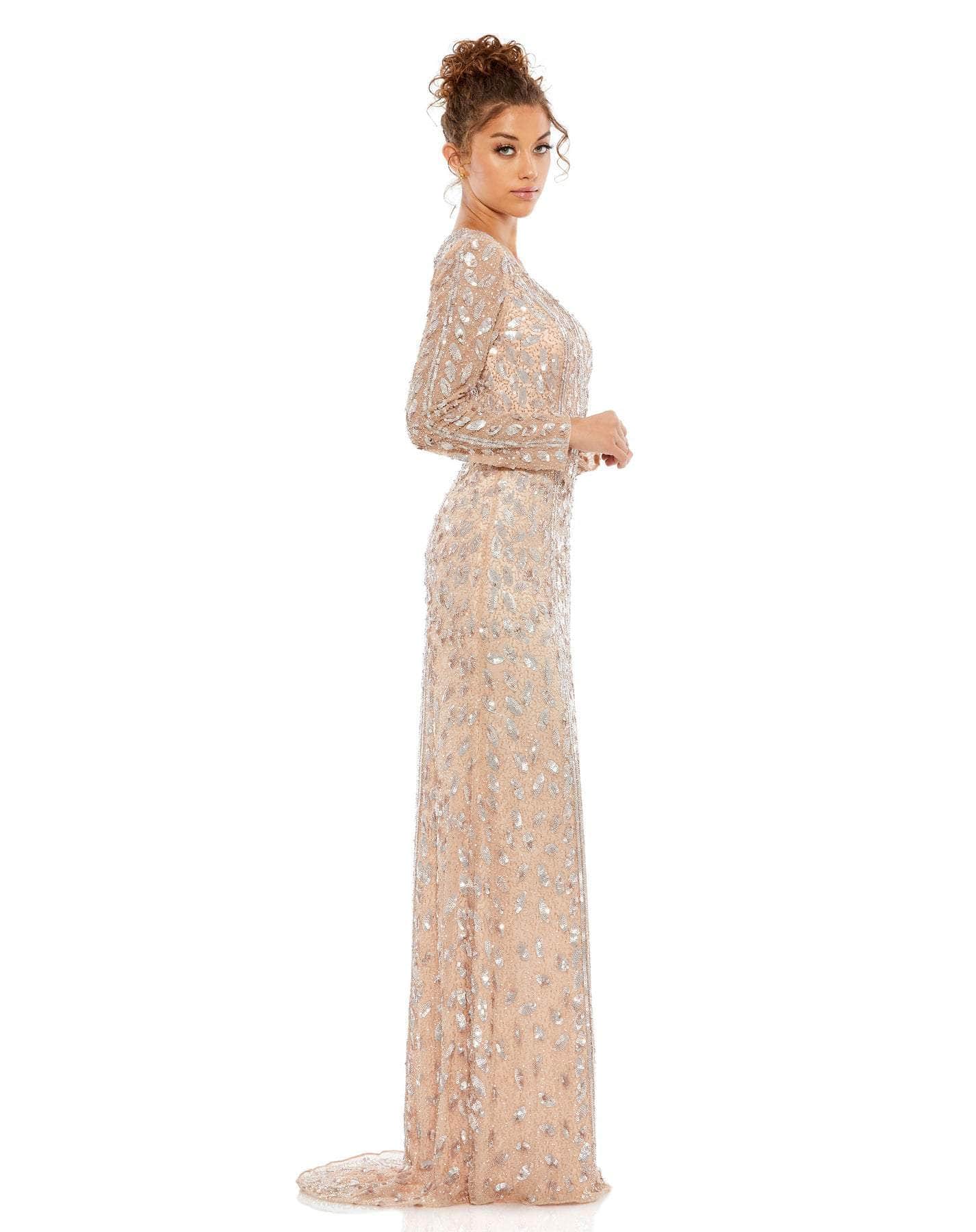 5002D Fully Sequined Deep V-neck Trumpet Dress