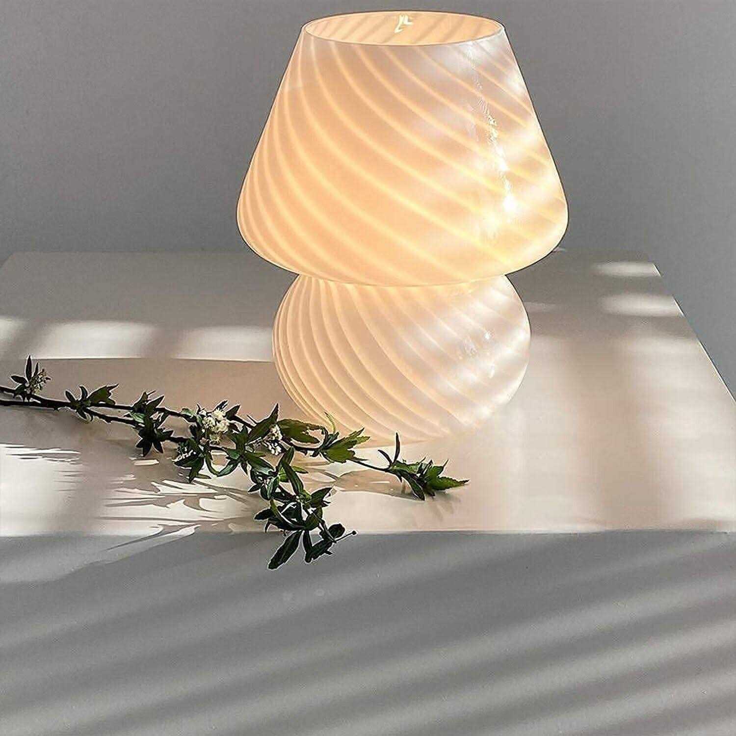 Translucent Table Mushroom Lamp Italian Style Modern Striped Glass Bedside Lamps Desk Light
