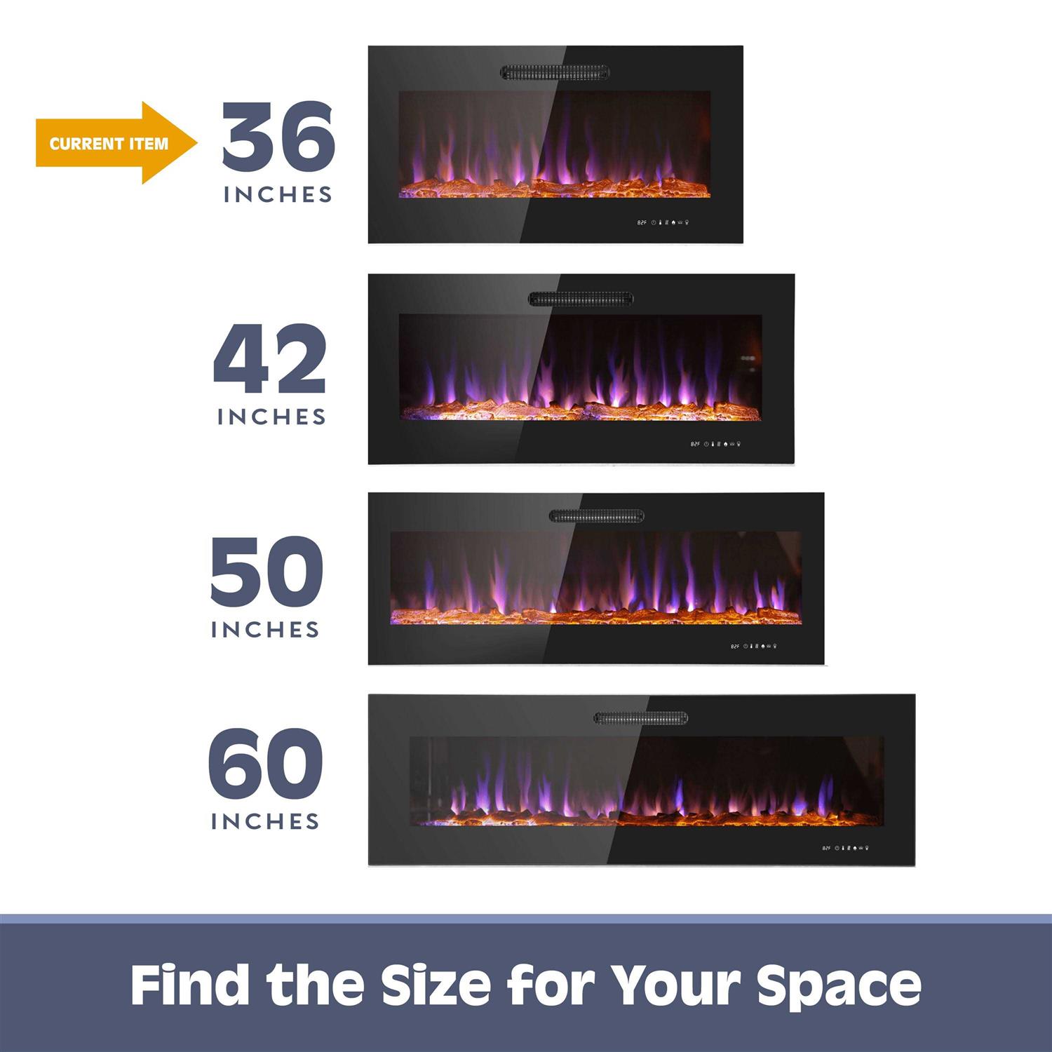 Prominence Home LED Slim Design Electric Fireplace Insert and Wall Mounted Fireplace with 1500 Watt Heater