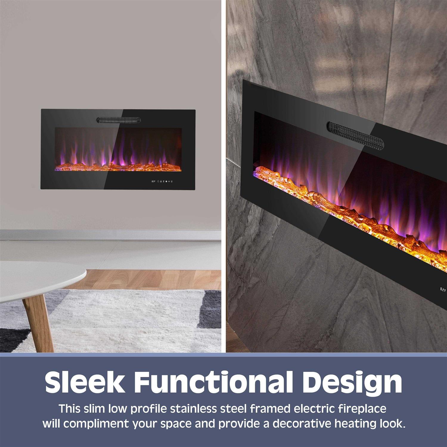 Prominence Home LED Slim Design Electric Fireplace Insert and Wall Mounted Fireplace with 1500 Watt Heater