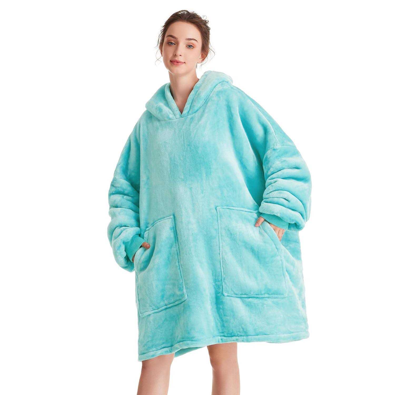 Aemicion Oversized Wearable Blanket Sherpa Blanket Hoodie Soft Warm Hooded Sweatshirt Hoodie Blanket