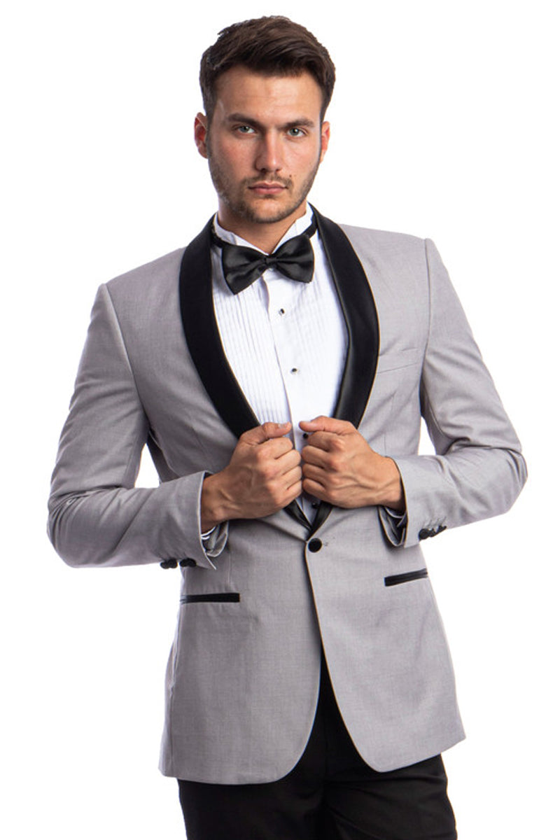 Men’s Skinny Fit One Button Shawl Prom Tuxedo in Light Grey
