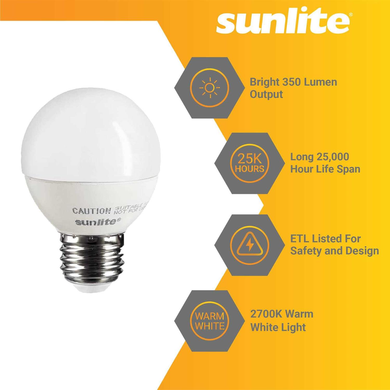 Sunlite LED G16 Globe Light Bulb Medium E26 Base