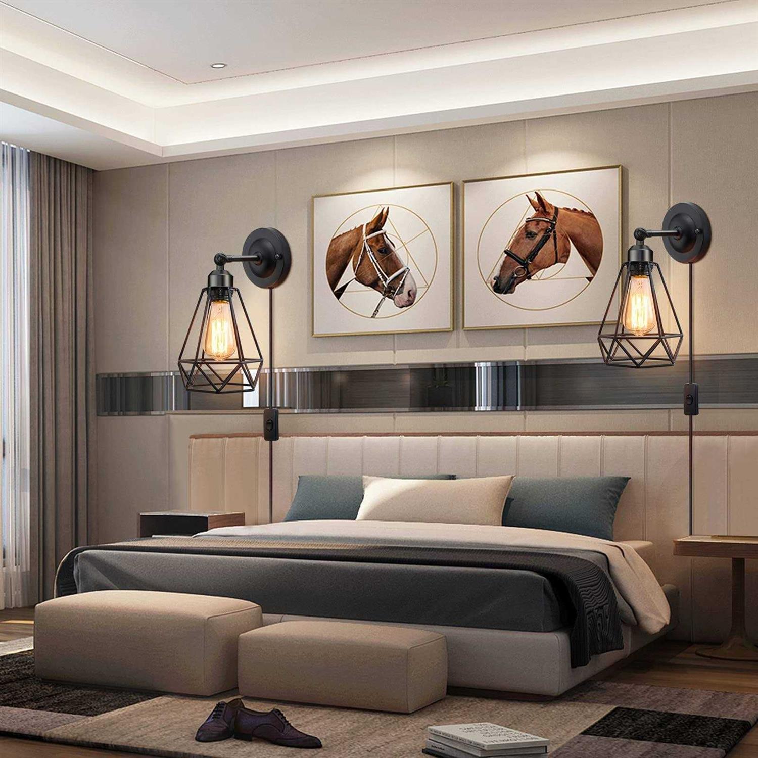 WimiSom Plug in Wall Sconce Wire Cage Industrial Wall Lamp with Plug in Cord