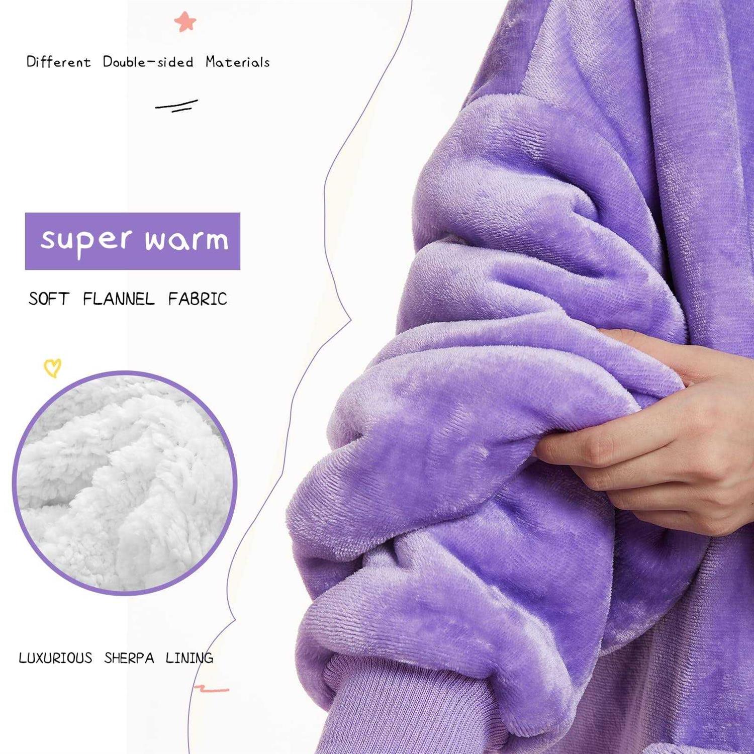 Aemilas Wearable Blanket Hoodie, Oversized Flannel Blanket Sweatshirt with Hood Pocket and Sleeves