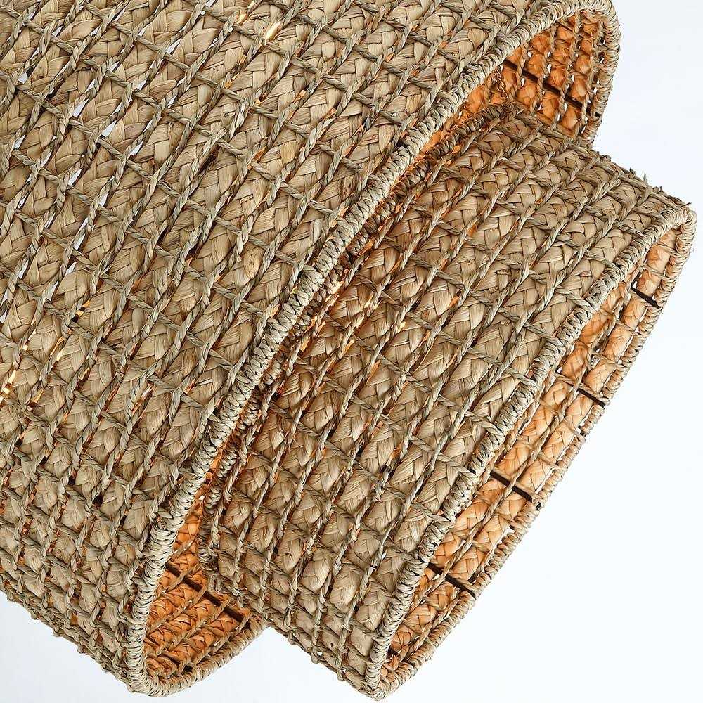 True Fine Elis 20 in. 4-Light Natural Rattan Traditional Drum Pendant Light Black Canopy