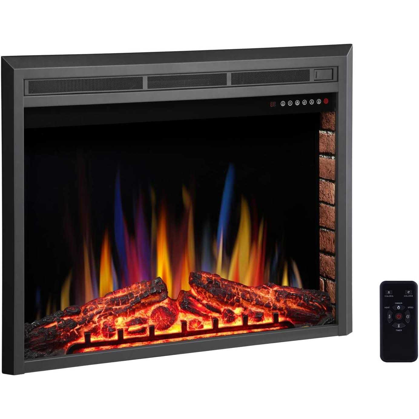 Electric Fireplace Insert Freestanding & Recessed Electric Heater Remote Control 750W/1500W R.W.FLAME
