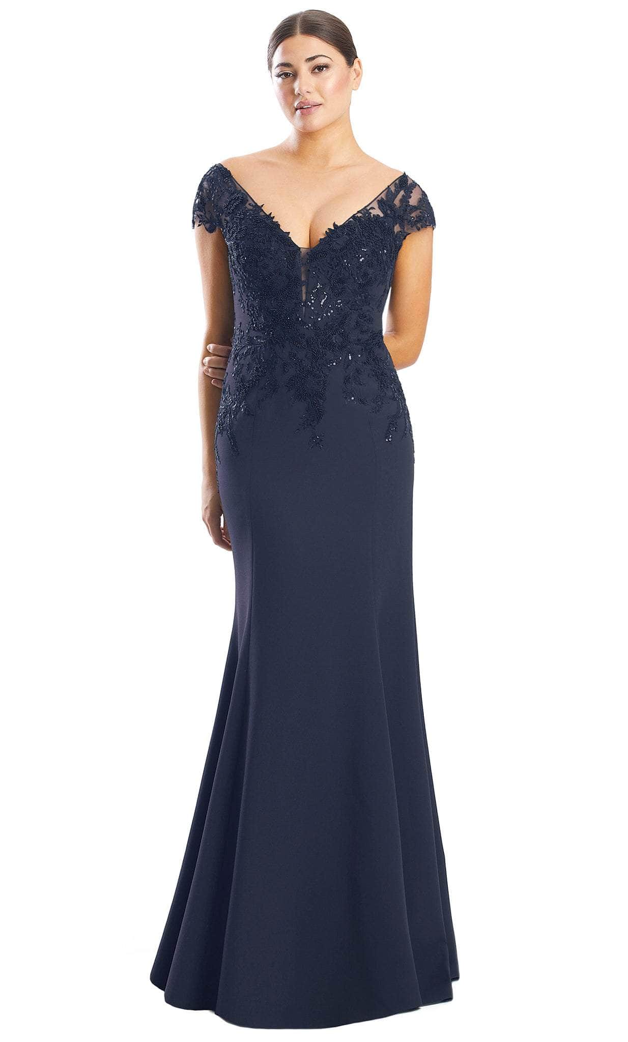 Modest V Neck Lace Formal Gown