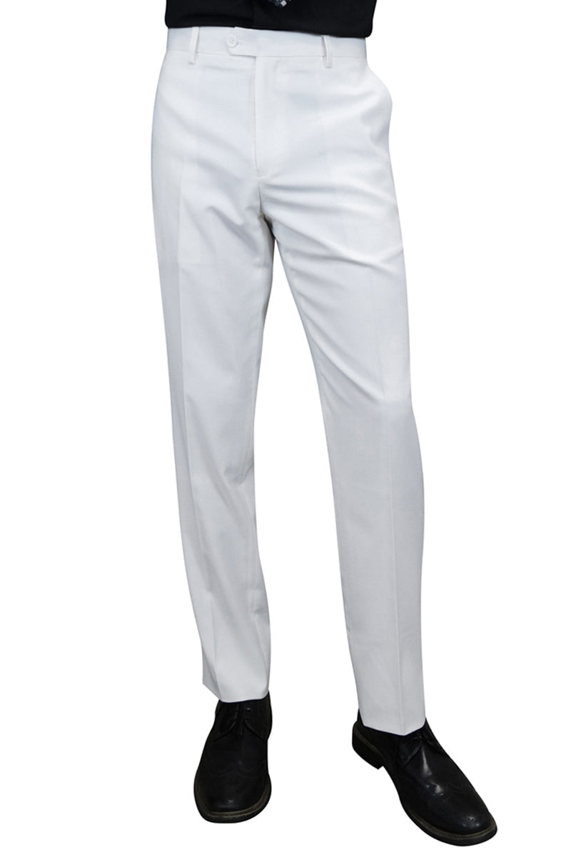 Men’s 100% Wool Slim Fit Flat Front Dress Pant in White