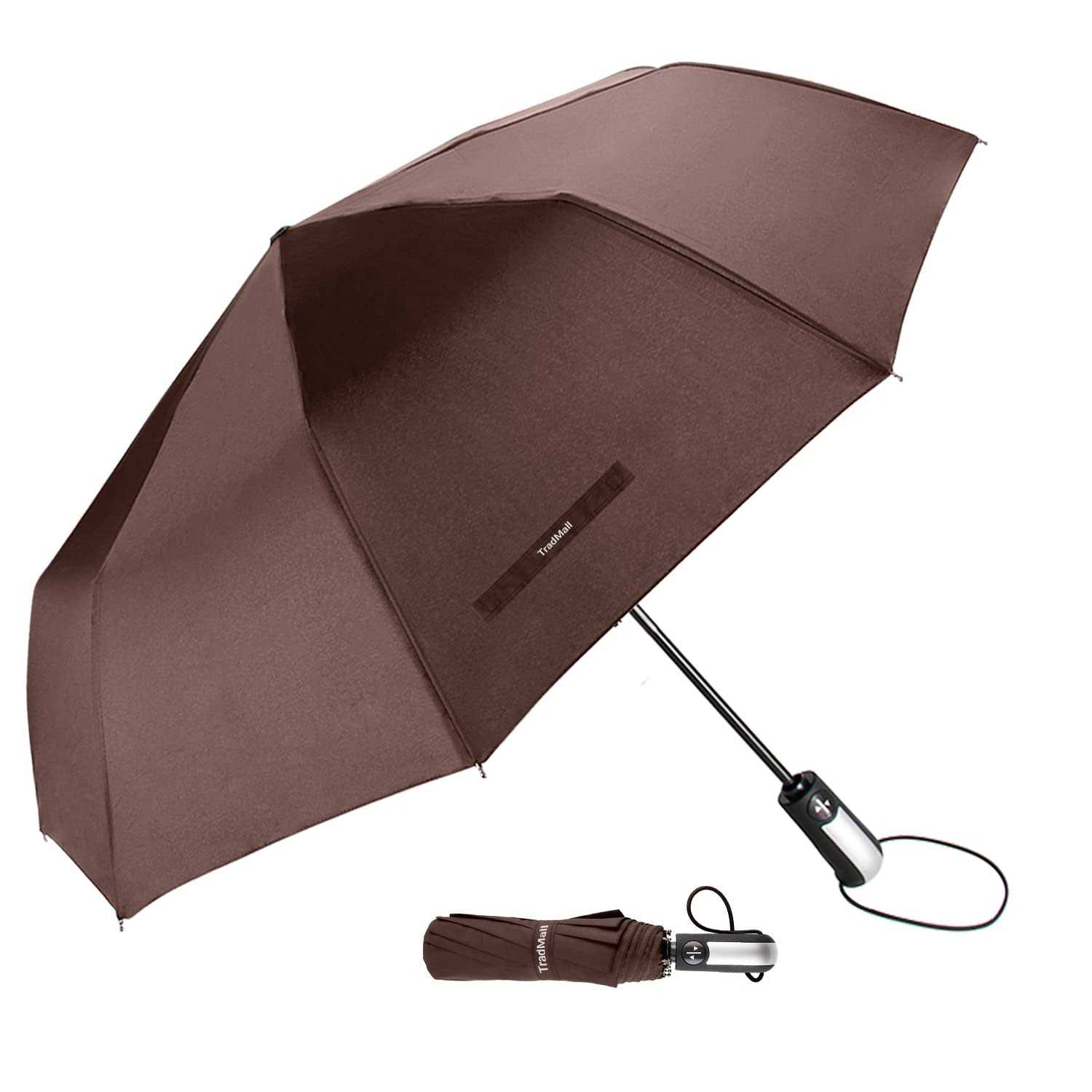 TradMall Travel Umbrella Windproof with 46 Inches Large Canopy 10 Reinforced Fiberglass Ribs Ergonomic Handle Auto Open & Close