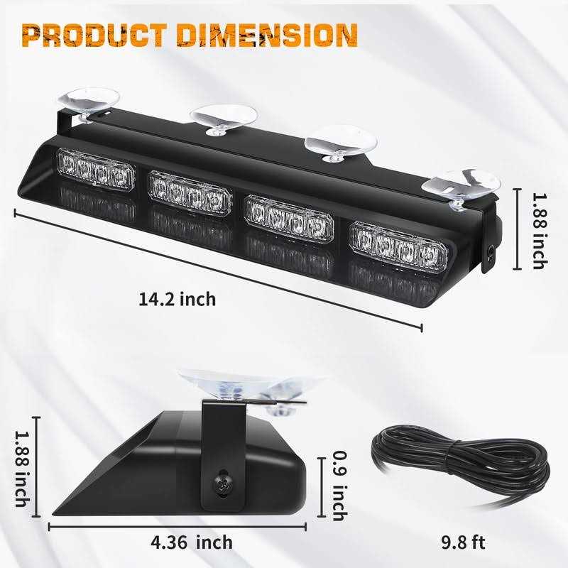 XRIDONSEN Emergency Dash Strobe Lights Safety Flashing Warning Hazard Interior Front/Rear Windshield Deck Split Light Bar w/digital