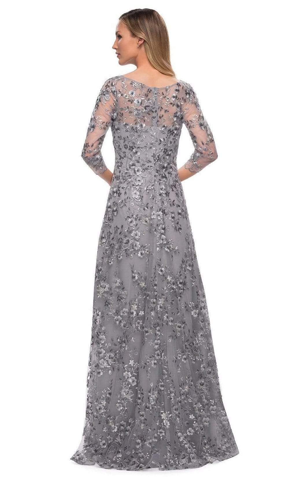29903 Floral Embroidered Sheer Sleeve Gown