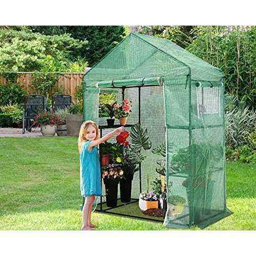 Abccanopy Walk-in Greenhouse Indoor Outdoor with 2 Tier 4 Shelves Portable Gardening Greenhouse