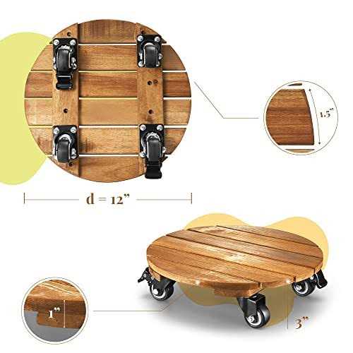 Acacia Wood Plant Caddy Plant Dolly Heavy Duty 12 inches Round Lockable
