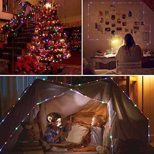Bebrant LED Rope Lights Battery Operated String Lights-40Ft 120 LEDs 8 Modes Outdoor Waterproof Fairy Lights Dimmable/Timer with Remote for Camping