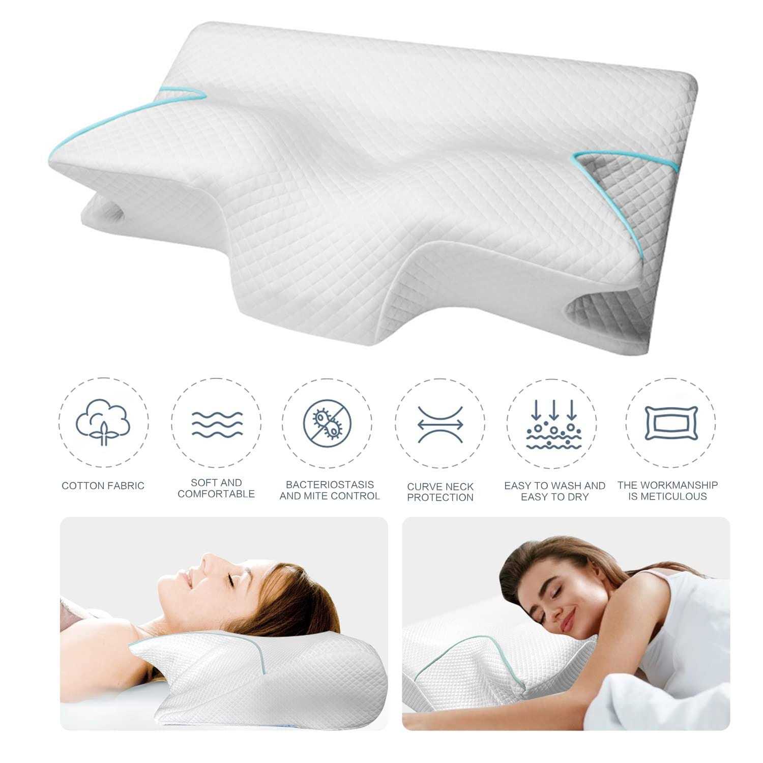 YoRiBo Cervical/Shoulder Pain Pillow with Cooling Case Hollow Design Odorless Memory Foam Orthopedic Bed Pillow for Sleeping