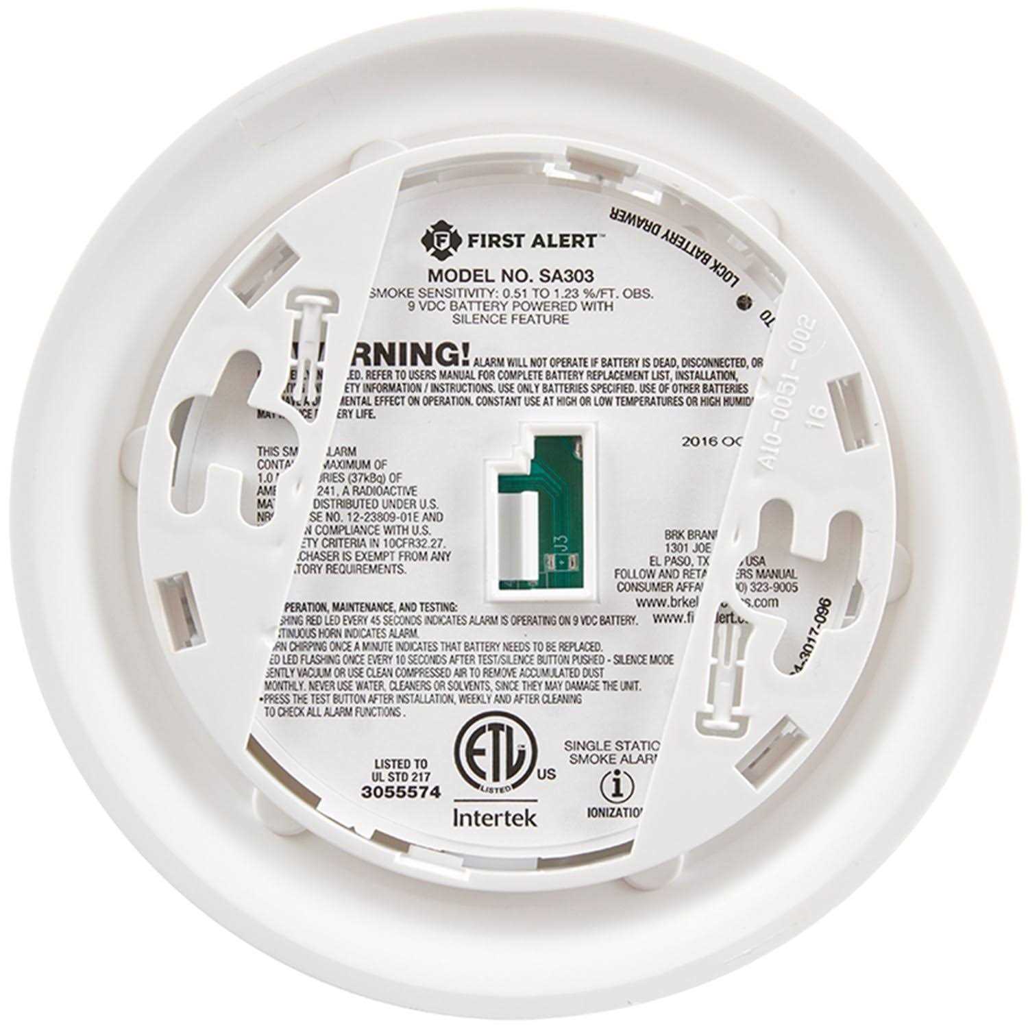 First Alert Ionization Smoke Alarm 1039796
