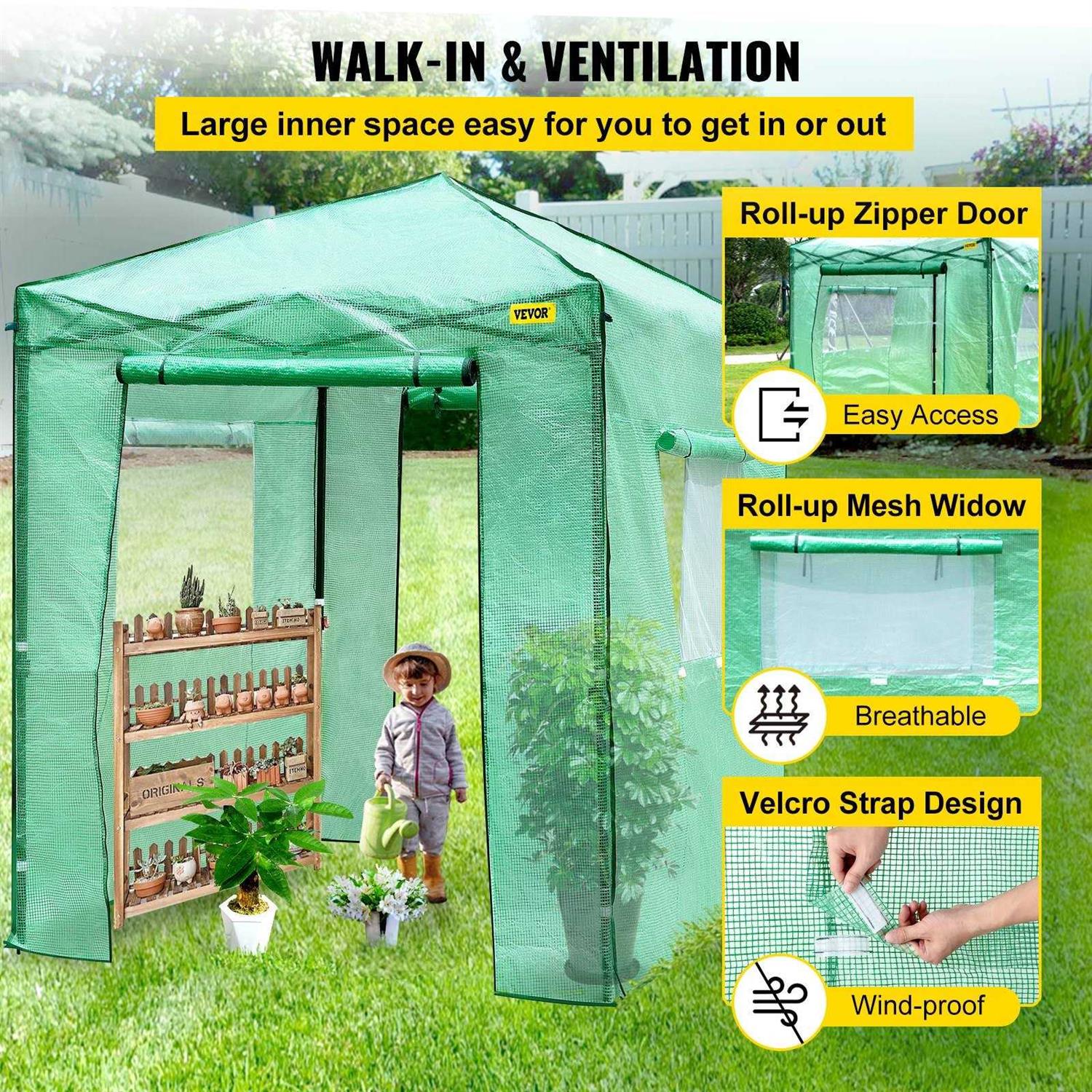 VEVOR Pop-Up Greenhouse Portable Greenhouse with Doors & Windows Set Up in Minutes