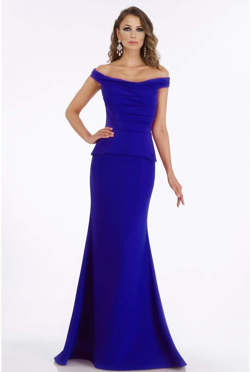 12012 Pleated Off-Shoulder Trumpet Dress With Train