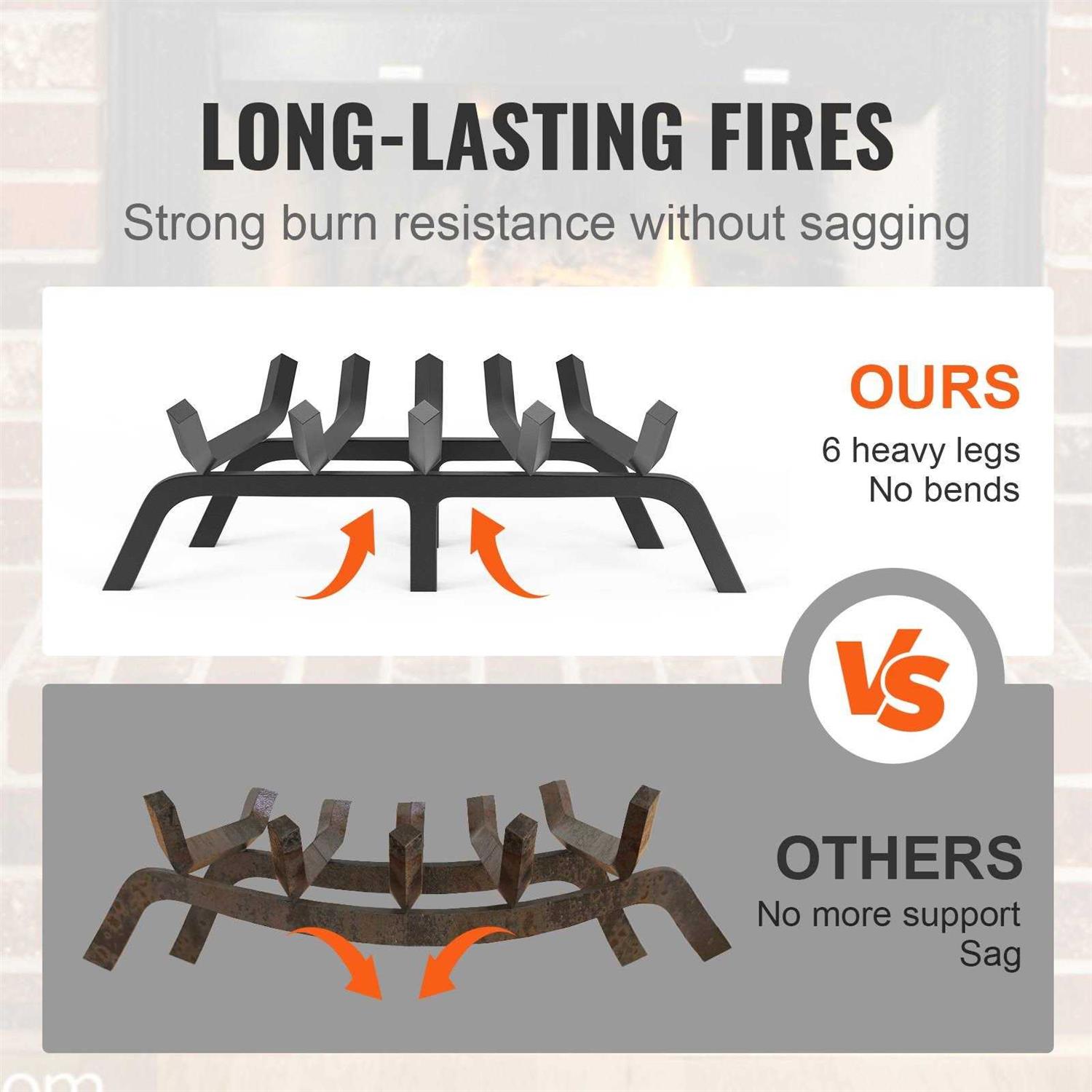 VEVOR Fireplace Log Grate Heavy-Duty Fireplace Grate Solid Powder-coated Steel Bars Log Firewood Burning Rack Holder