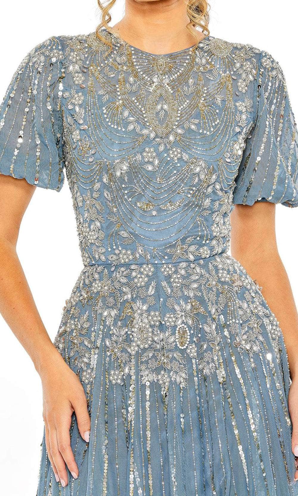 Puff Sleeve Ornate Evening Gown