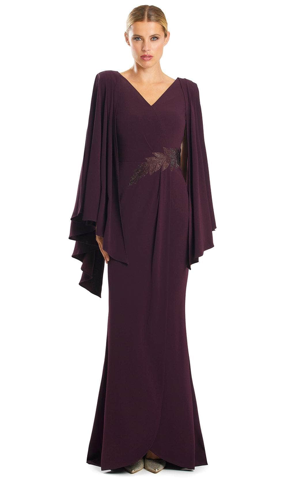 V-Neck Long Pleated Sleeve Evening Dress