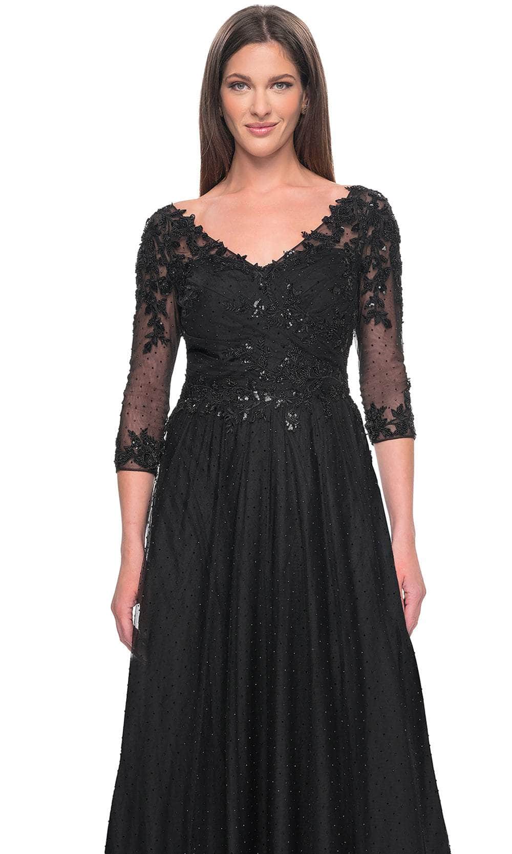 Embroidered V-Neck Evening Dress
