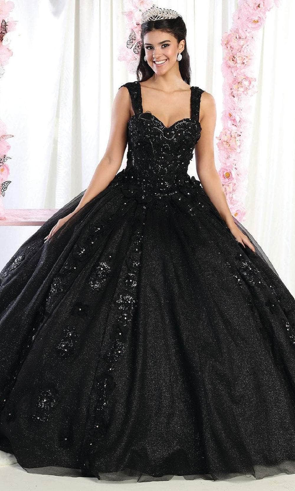Wide Strap Floral Glitter Ballgown