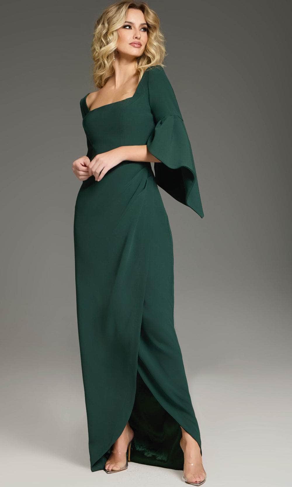 Fitted Bodice Bell Sleeve Prom Gown