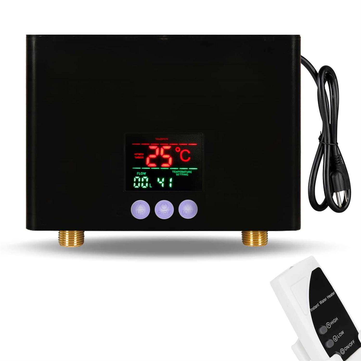 3000W Tankless Mini Hot Water Heater Under Sink 110V Thermostatic Washing Heating System with Remote Control Digital Display for Home Kitchen