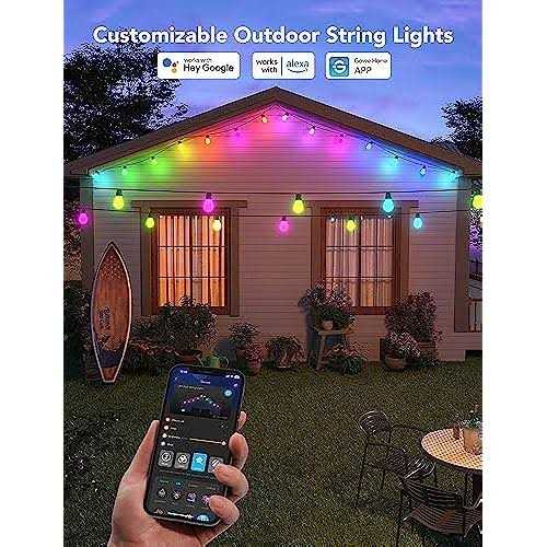 96ft Govee Smart Outdoor String Lights with RGBIC Warm White LED Bulbs