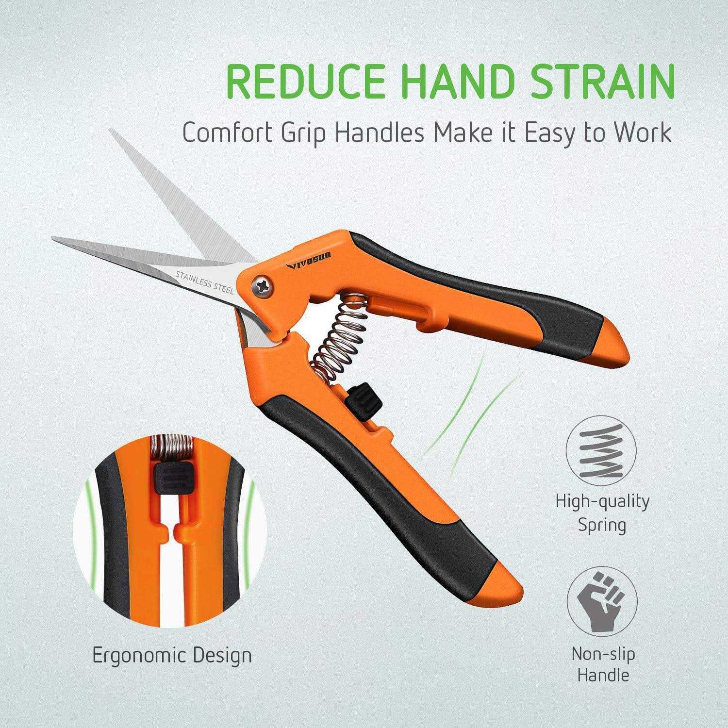 Vivosun 6.5 Inch Gardening Hand Pruner Pruning Shear with Straight Stainless Steel Blades