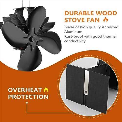 XTIMES Wood Stove Fan for Buddy Heater Wood Stove Fan Heat Powered Fireplace Fan with Magnetic Thermometer Thermoelectric Fan Eco Fan for Wood